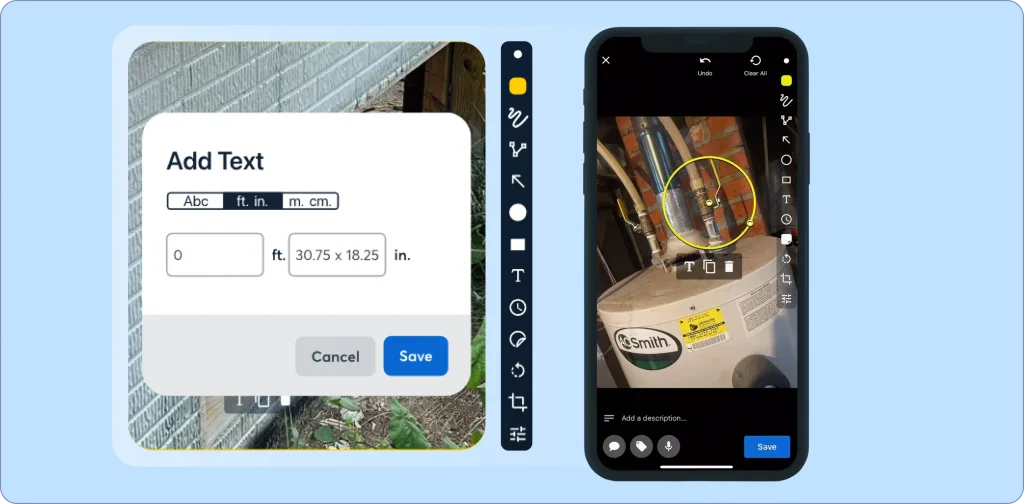 Visuals of automation and markup image of CompanyCam