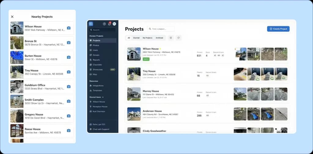 visuals of project timelines and galleries