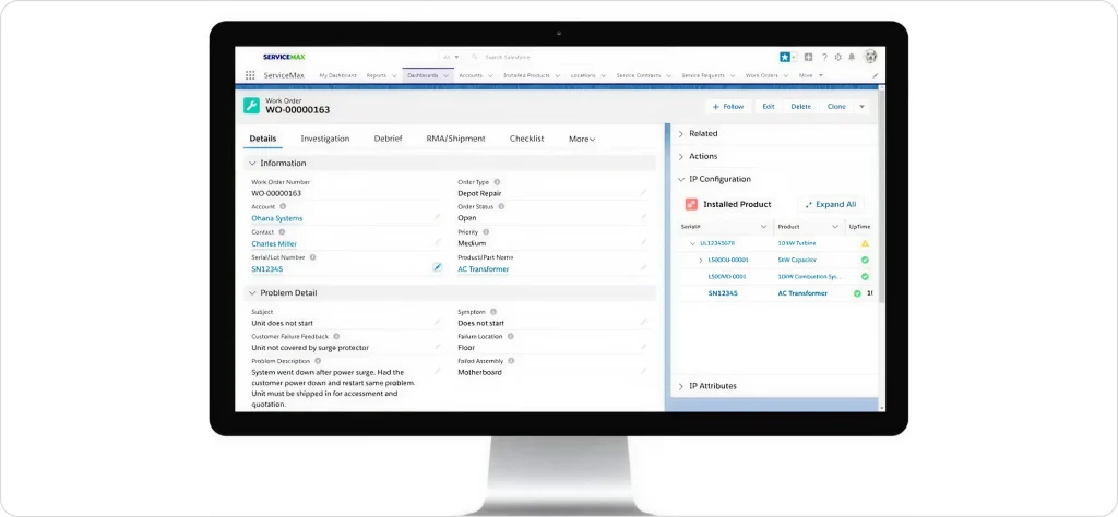 image of ServiceMax's work order managament dashboard