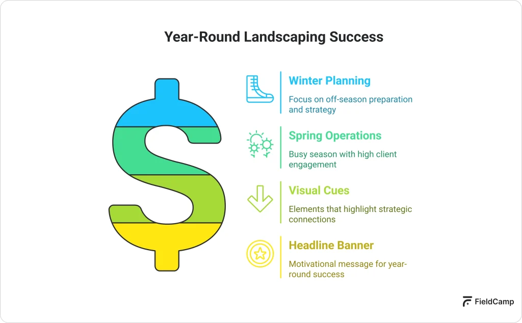 Year-round landscaping business strategy with winter planning, spring operations, and client engagement tips