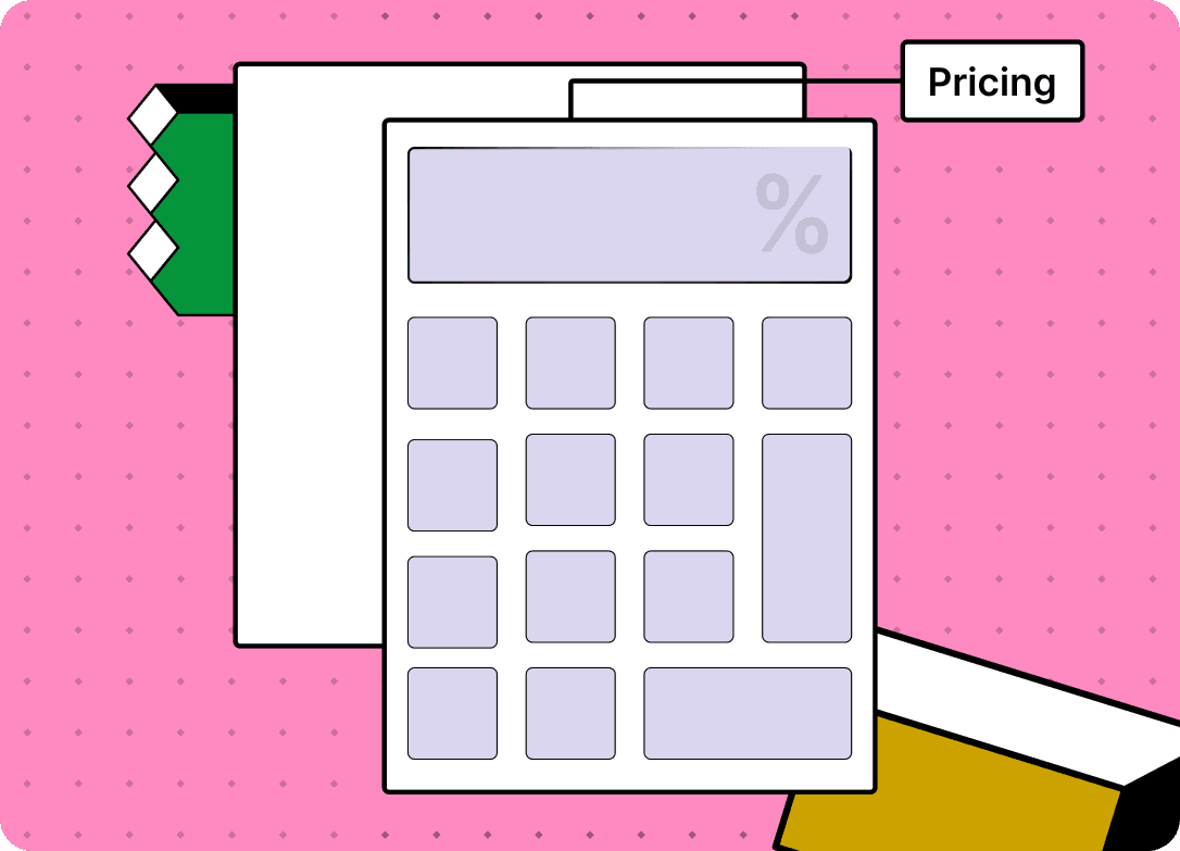 Illustration of service price calculator showing pricing label and calculator icon for estimating service costs