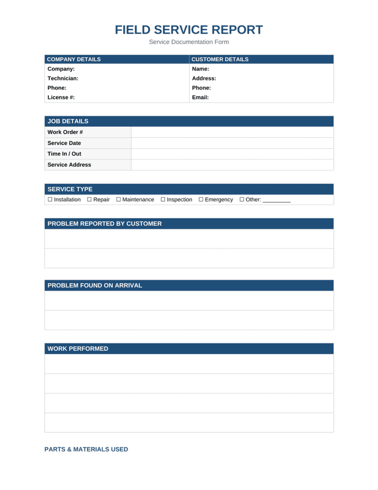 Field Service Report Template [Free PDF & Word] | 2026