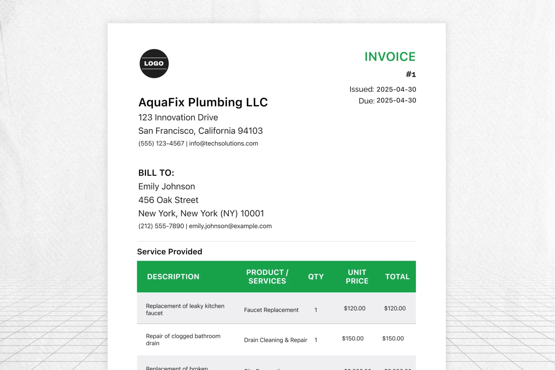 Free Plumbing Invoice Template