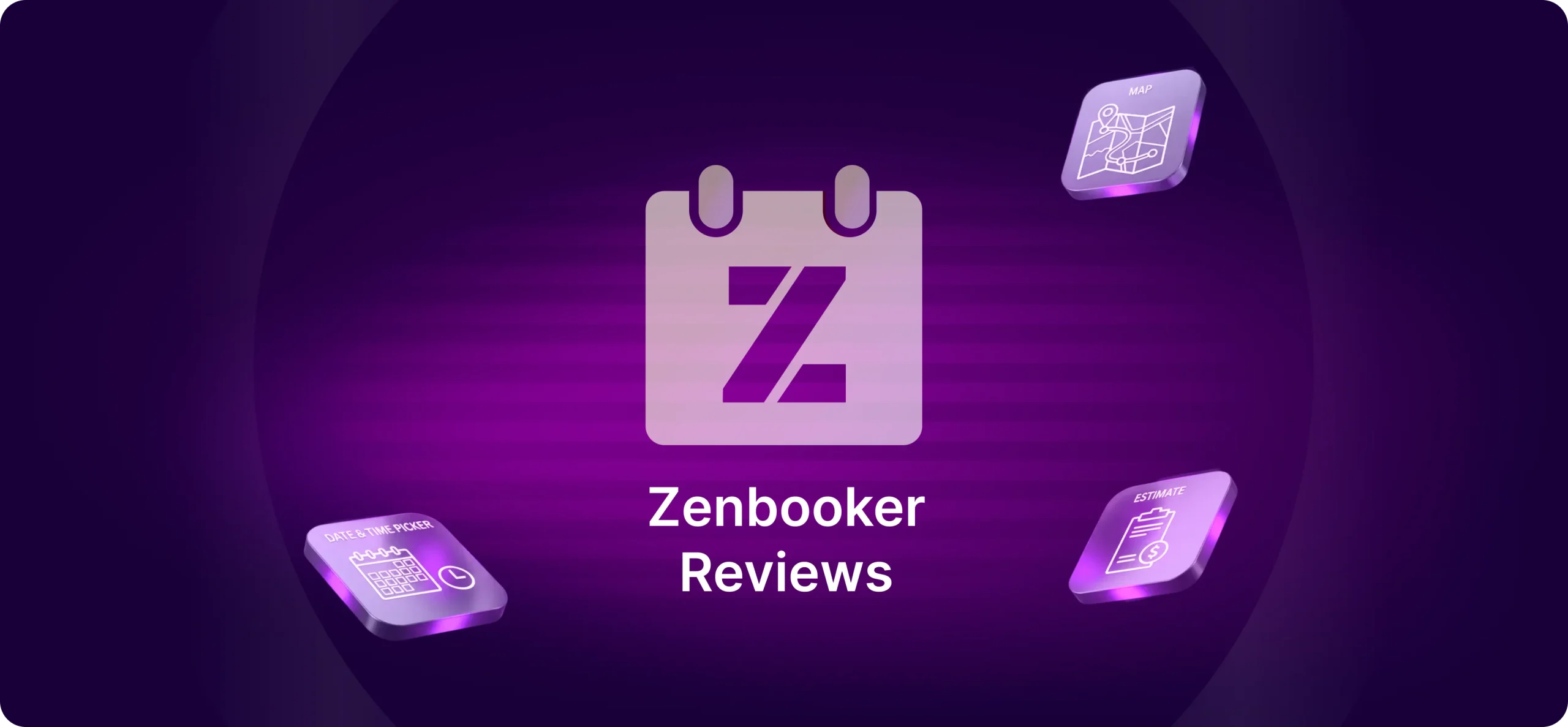 Zenbooker reviews graphic with calendar icon and purple gradient background.