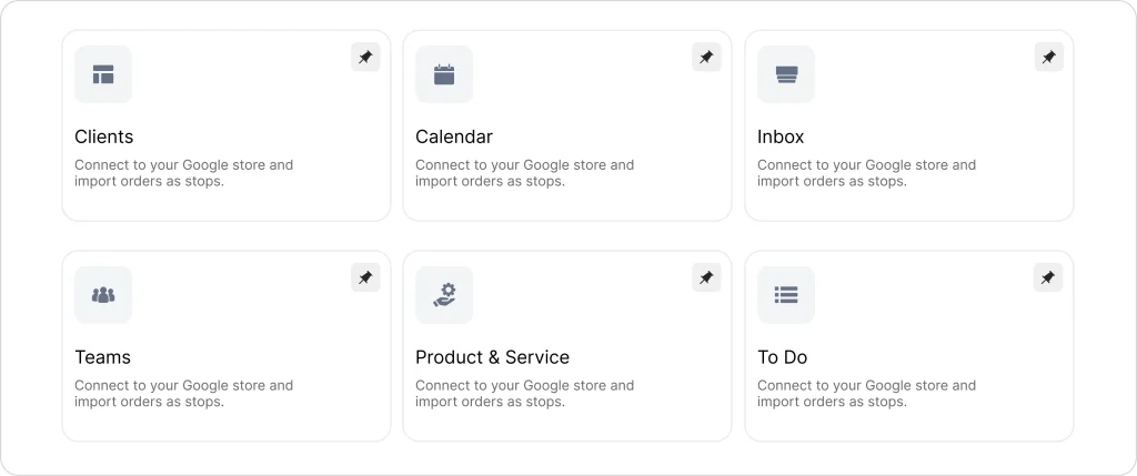 Customizable FieldCamp dashboard layout showing widget cards for Clients, Calendar, Inbox, Teams, Products & Services, and To-Do.