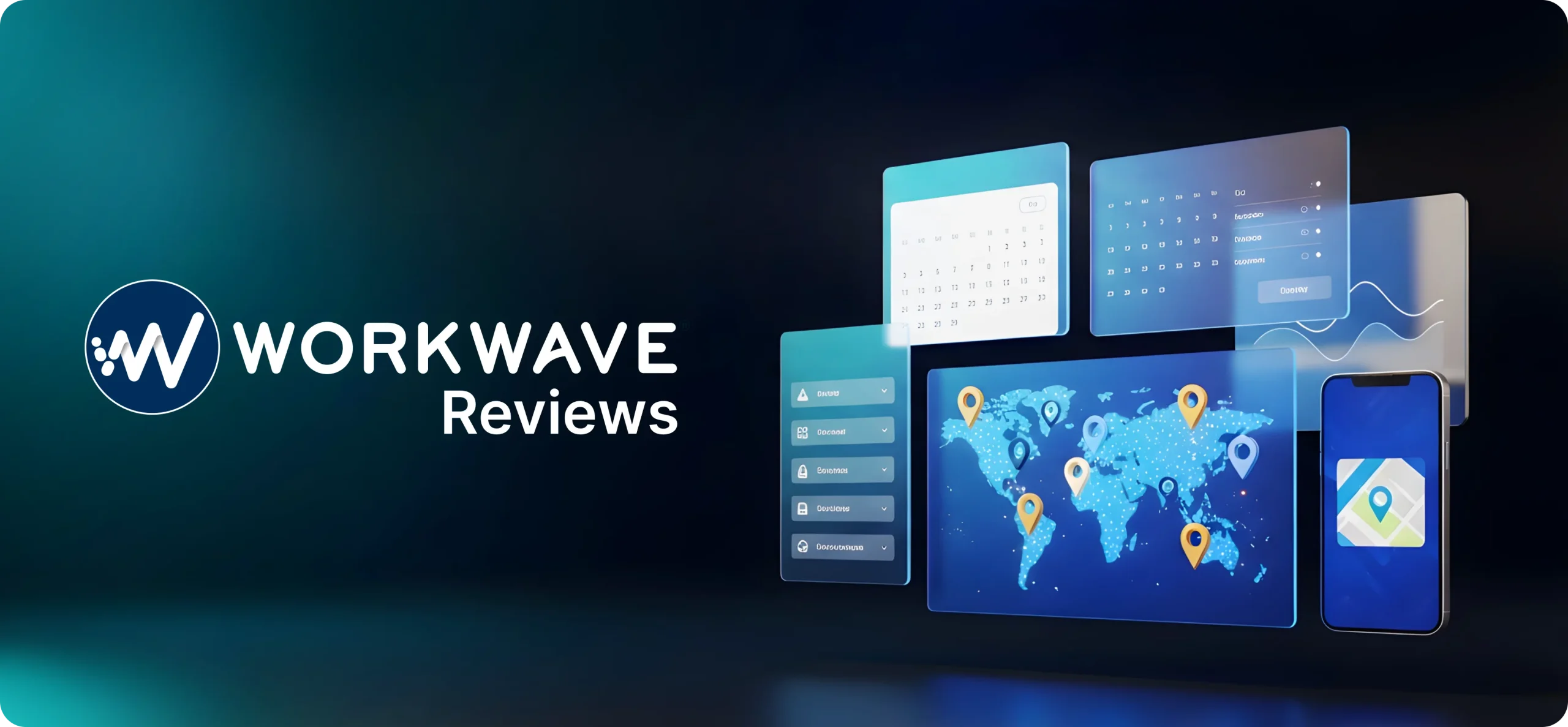Illustration of WorkWave software features including calendar scheduling, route mapping, and mobile app, used as the WorkWave Reviews banner