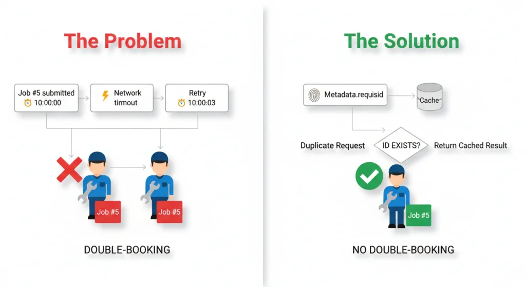 Visuals of Idempotency protection problem and how FC resolves it 