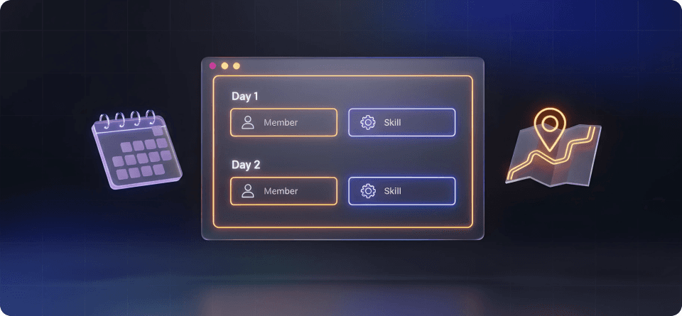 Software interface for scheduling multi-day jobs with crew assignment and skill-based matching for each project day.