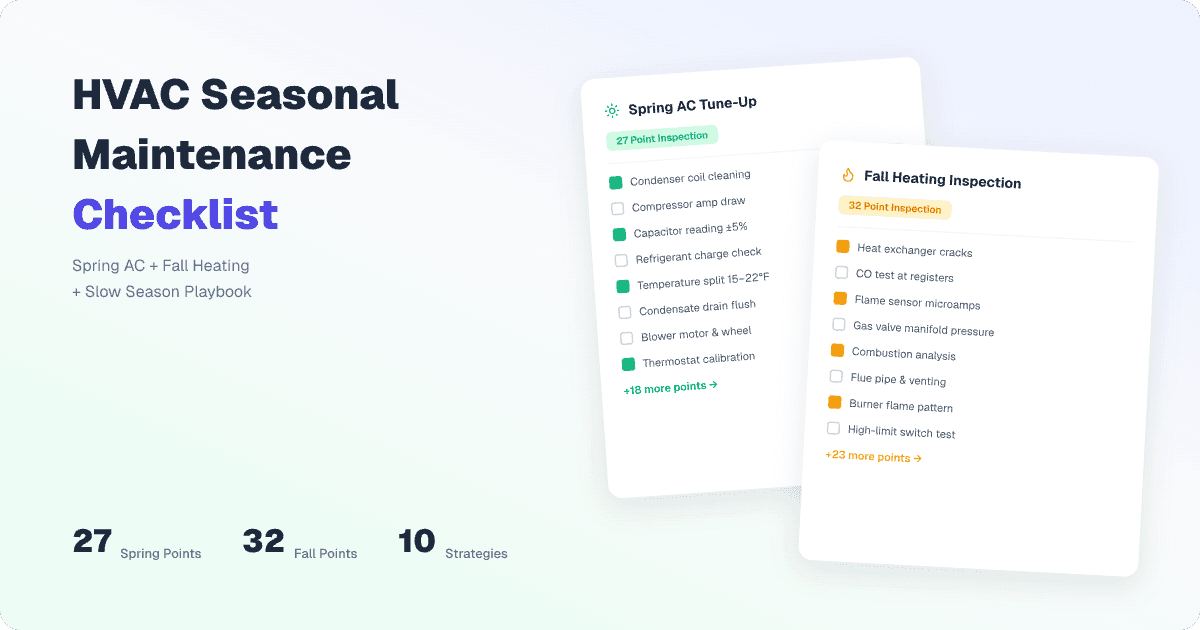 HVAC seasonal maintenance checklist, 27-point spring AC and 32-point fall heating inspection guide