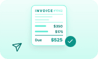 Invoice template icon displaying an invoice document with line items, total due amount, and a send button 