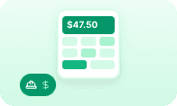 Labor cost calculator icon displaying a calculator with dollar amount on screen and a hard hat symbol