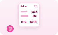 Service price calculator icon showing an itemized price list with individual costs and a total amount