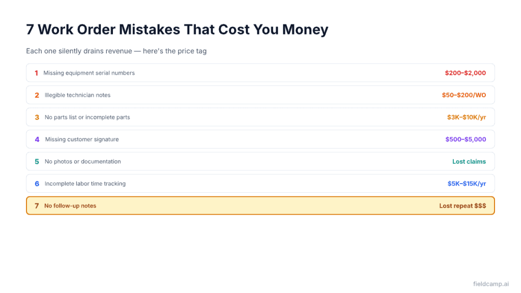 7 HVAC work order mistakes and their cost, from missing serial numbers to incomplete labor tracking