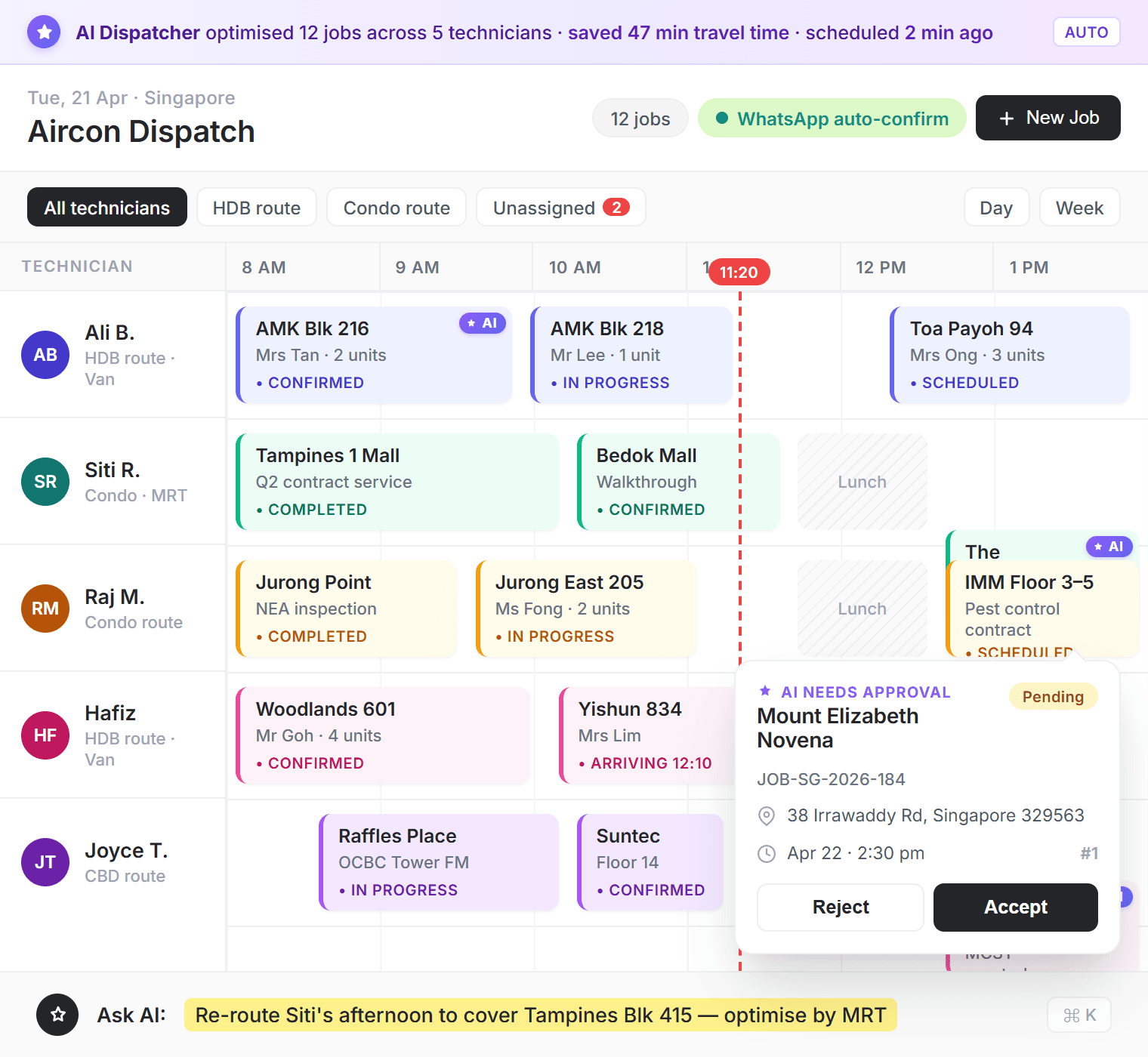 AI dispatcher software for Singapore Operational and Field Service Businesses