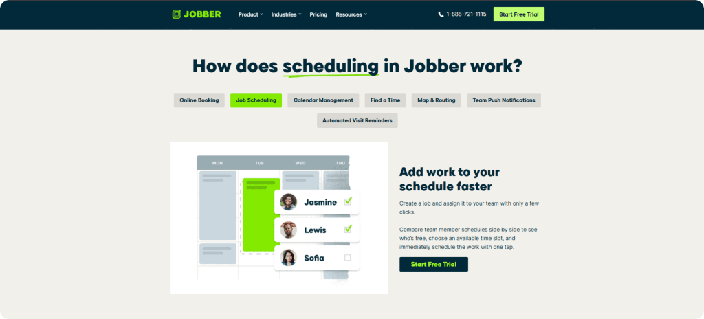 Jobber client hub showing work requests, lead follow-ups, and job management for home service businesses