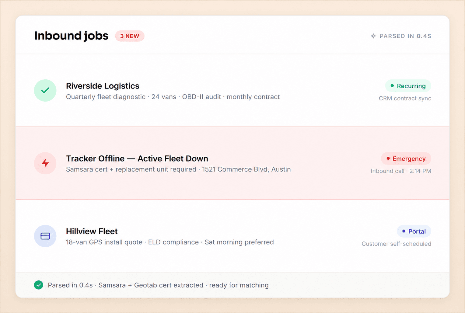 Inbound install tickets — FieldCamp
