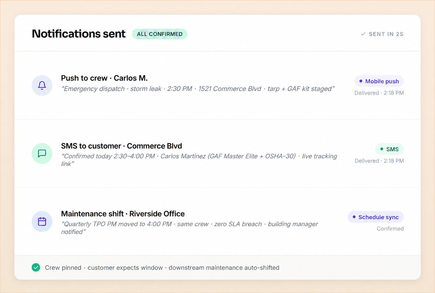 Crew app and customer notifications