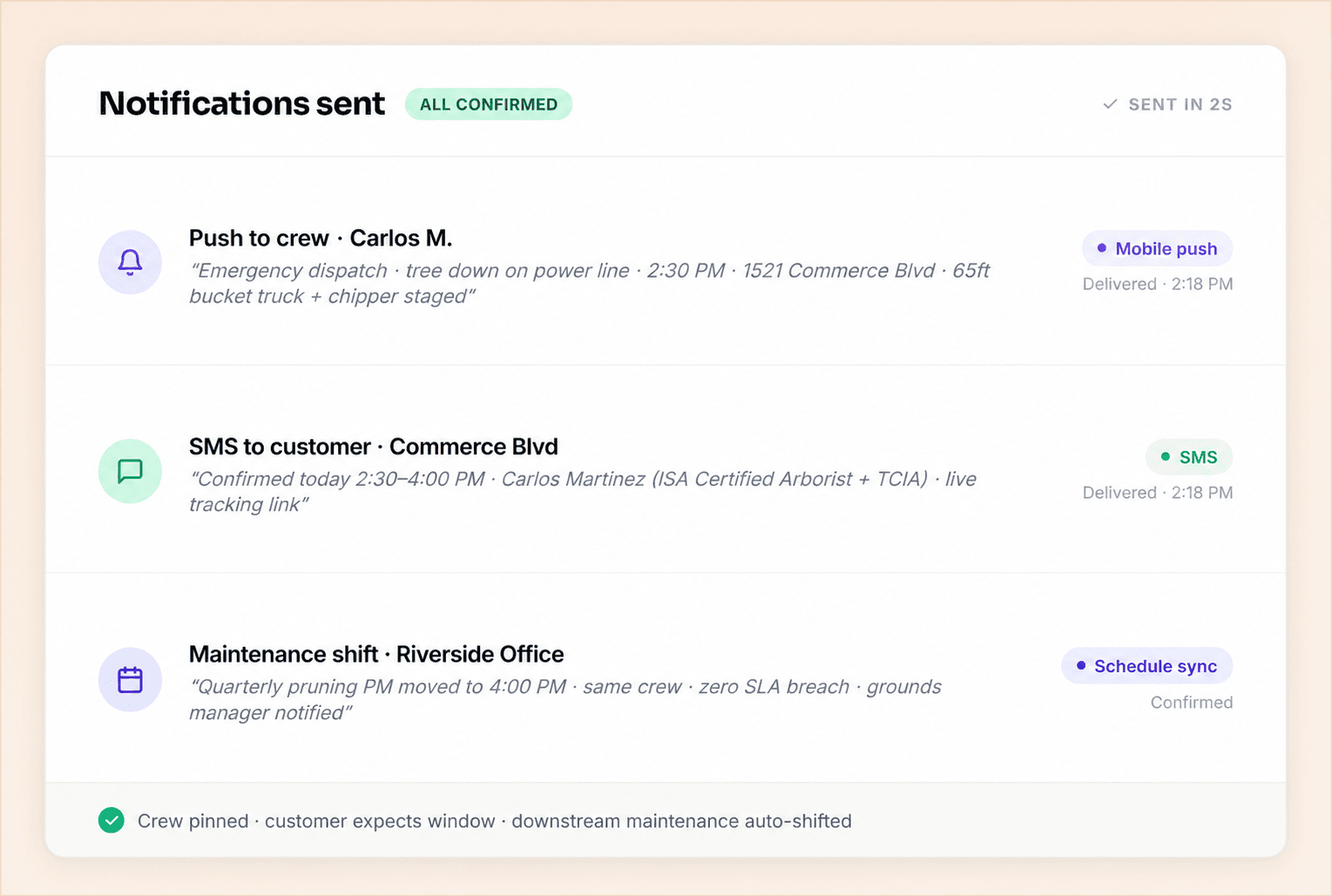 Crew app and customer notifications
