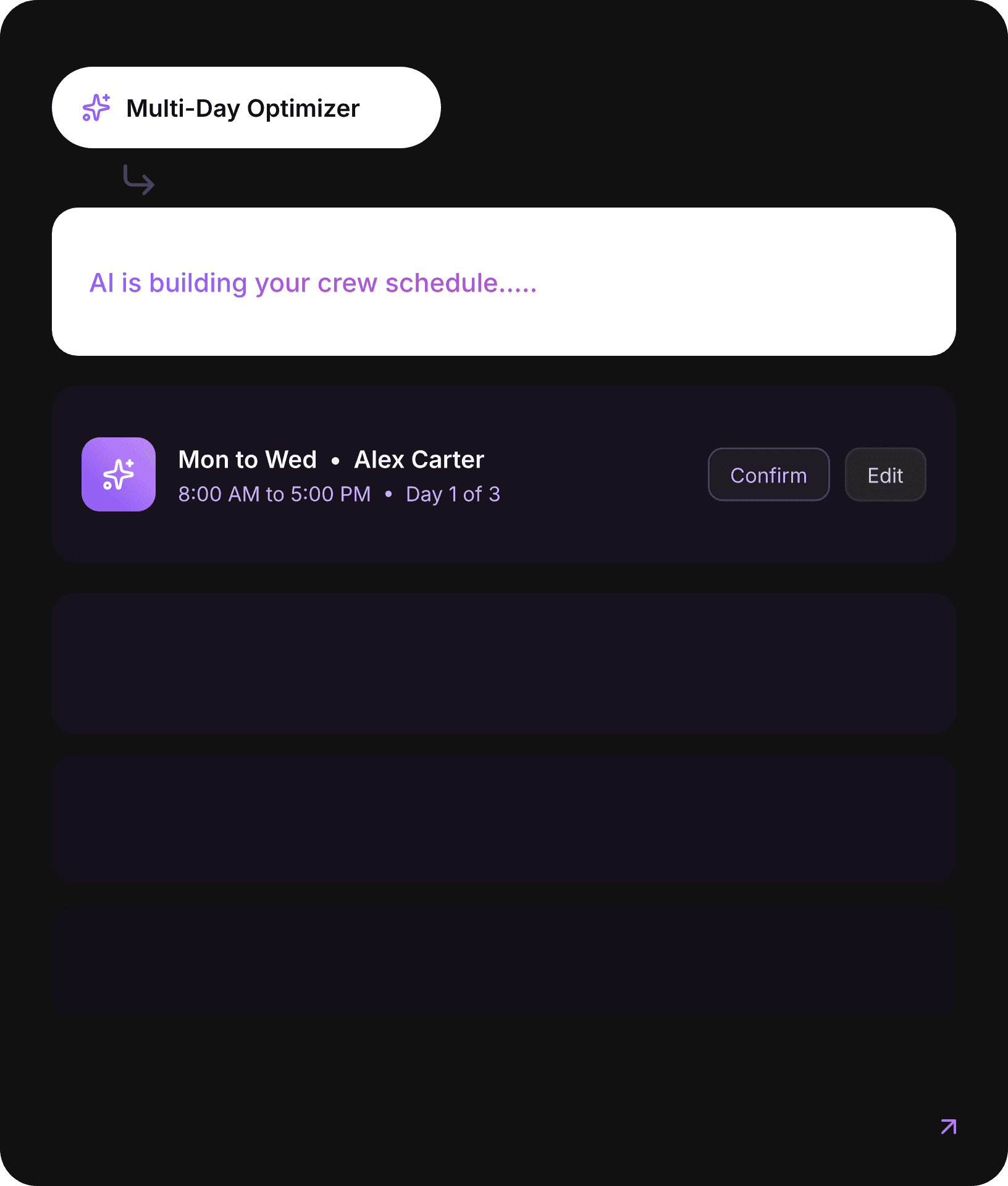 How multi-day scheduling plans jobs across multiple days, assigns technicians, and tracks progress with optimized crew scheduling