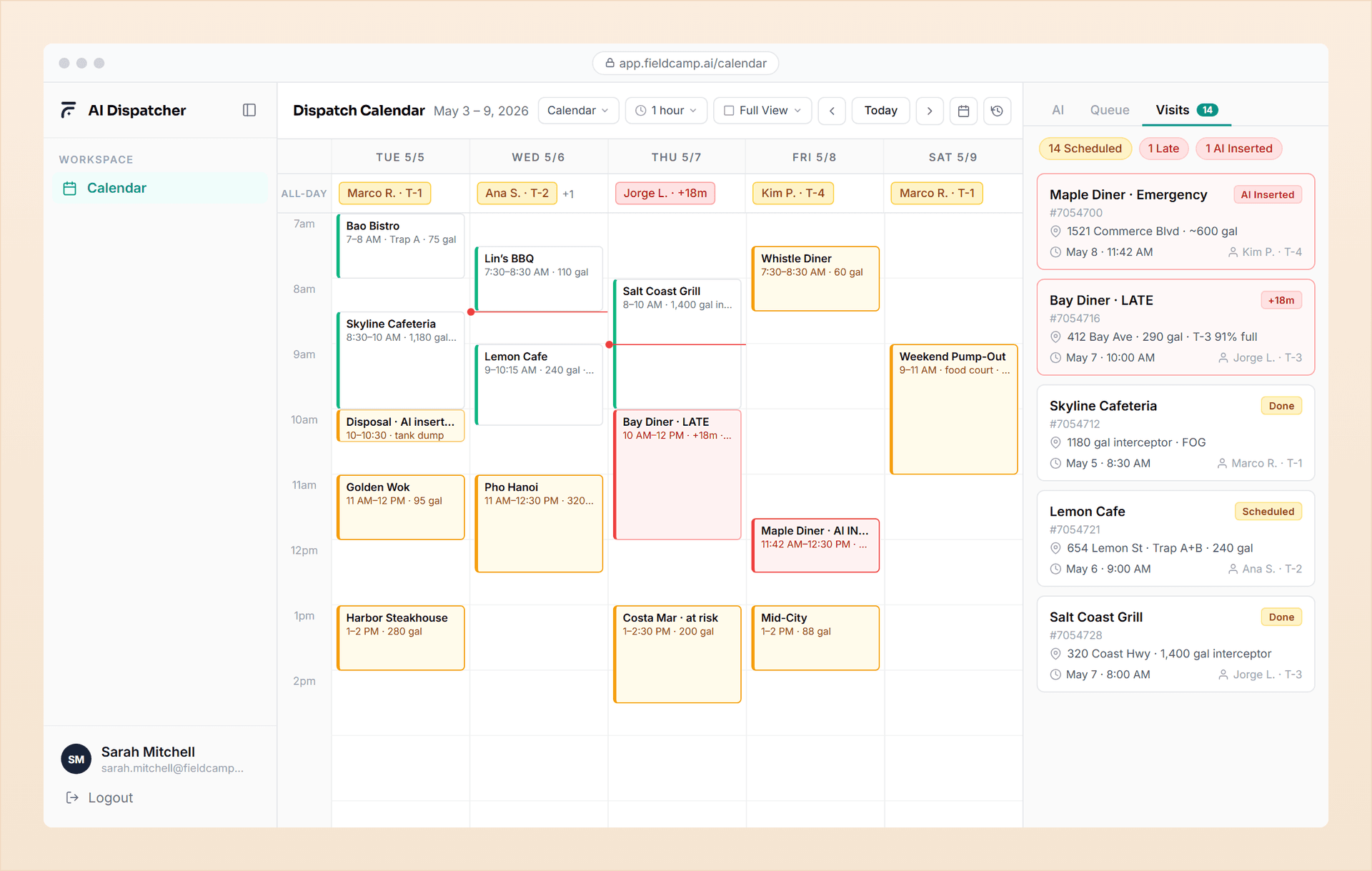 FieldCamp Schedule — capacity-aware vac truck timeline