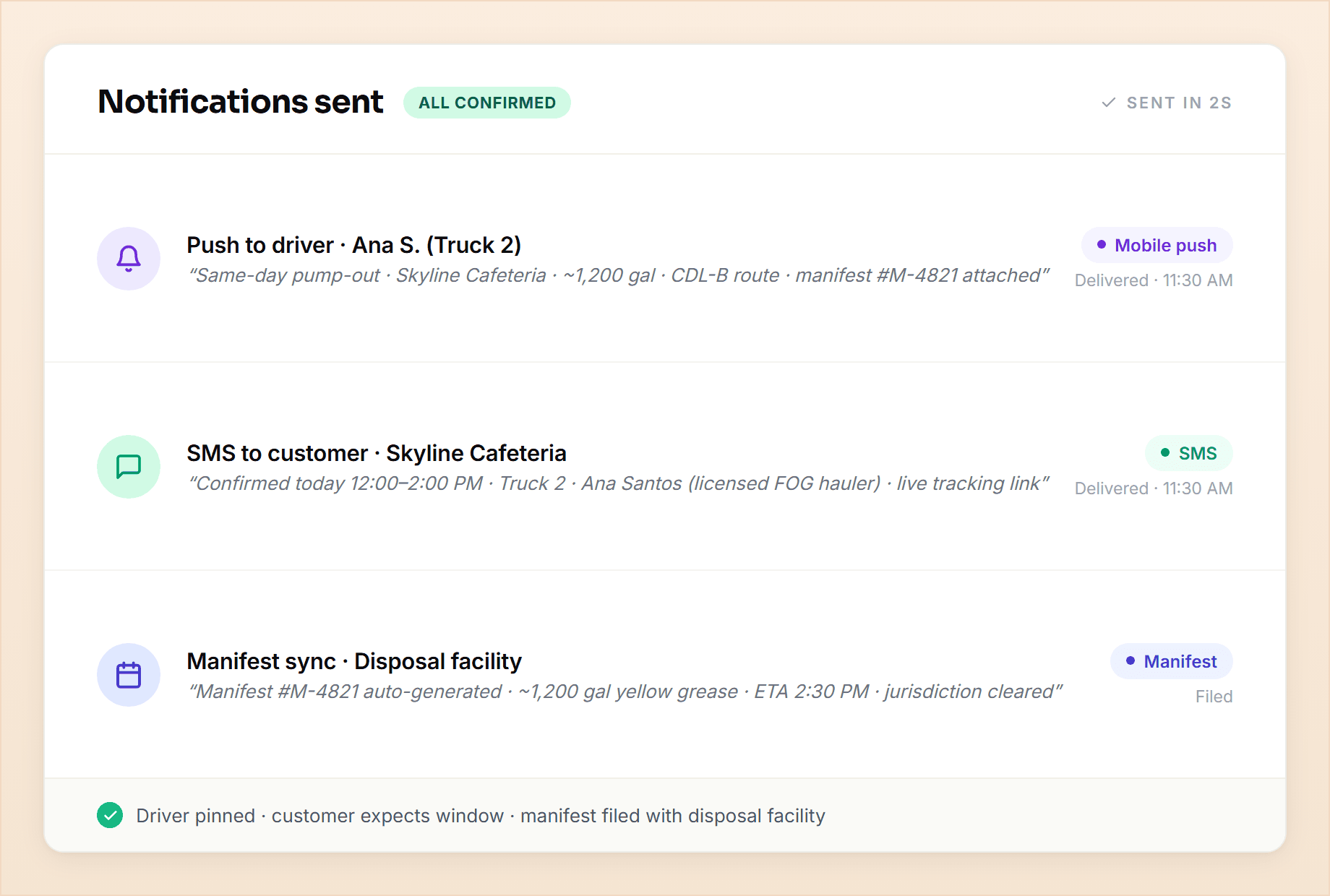 Driver app and customer notifications