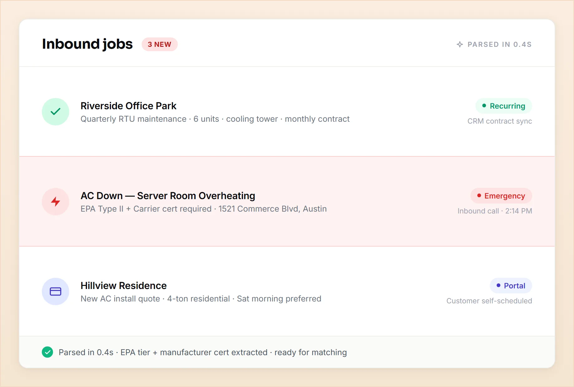 Inbound HVAC calls — FieldCamp