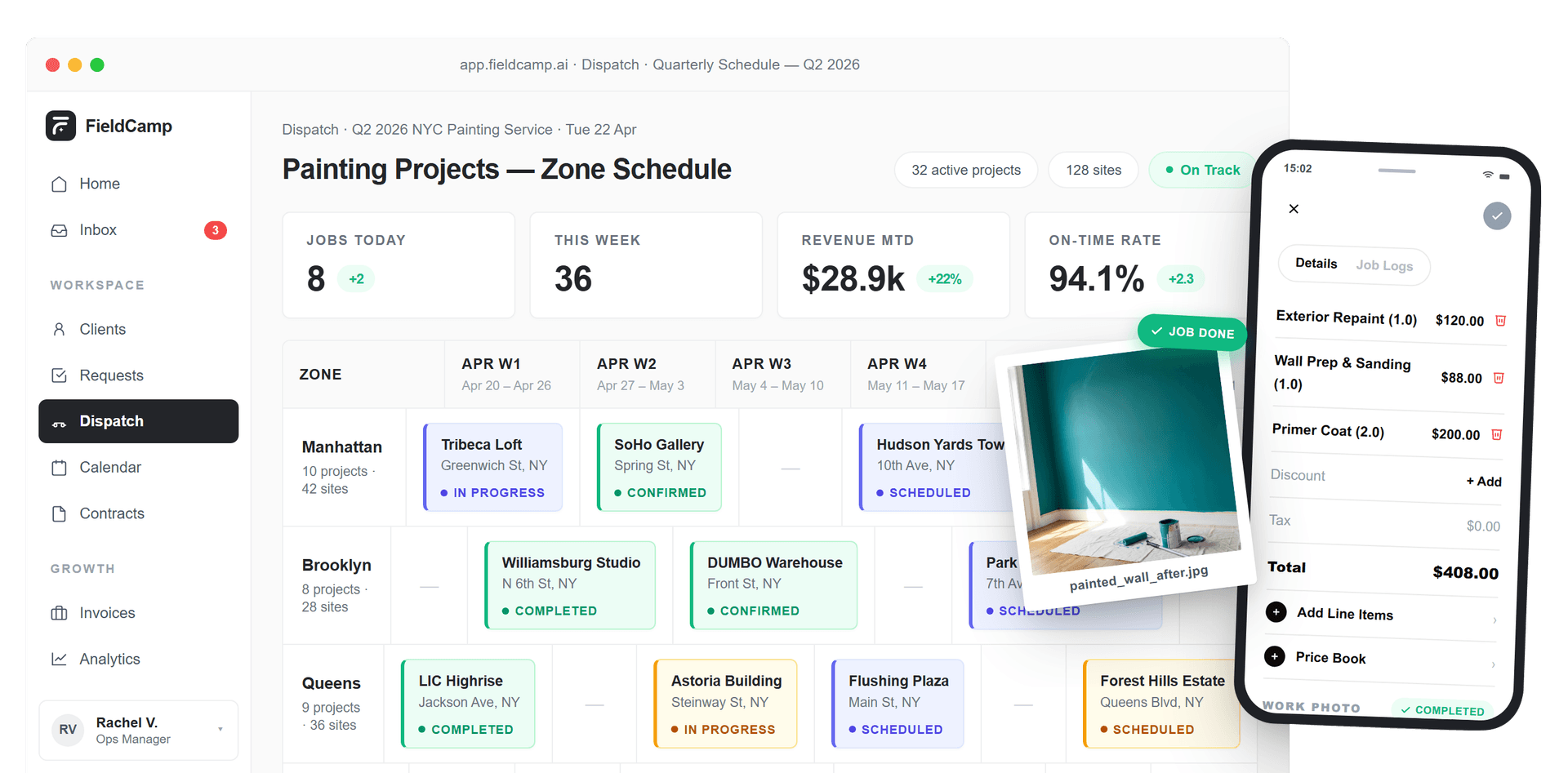 FieldCamp painting contractor software dashboard