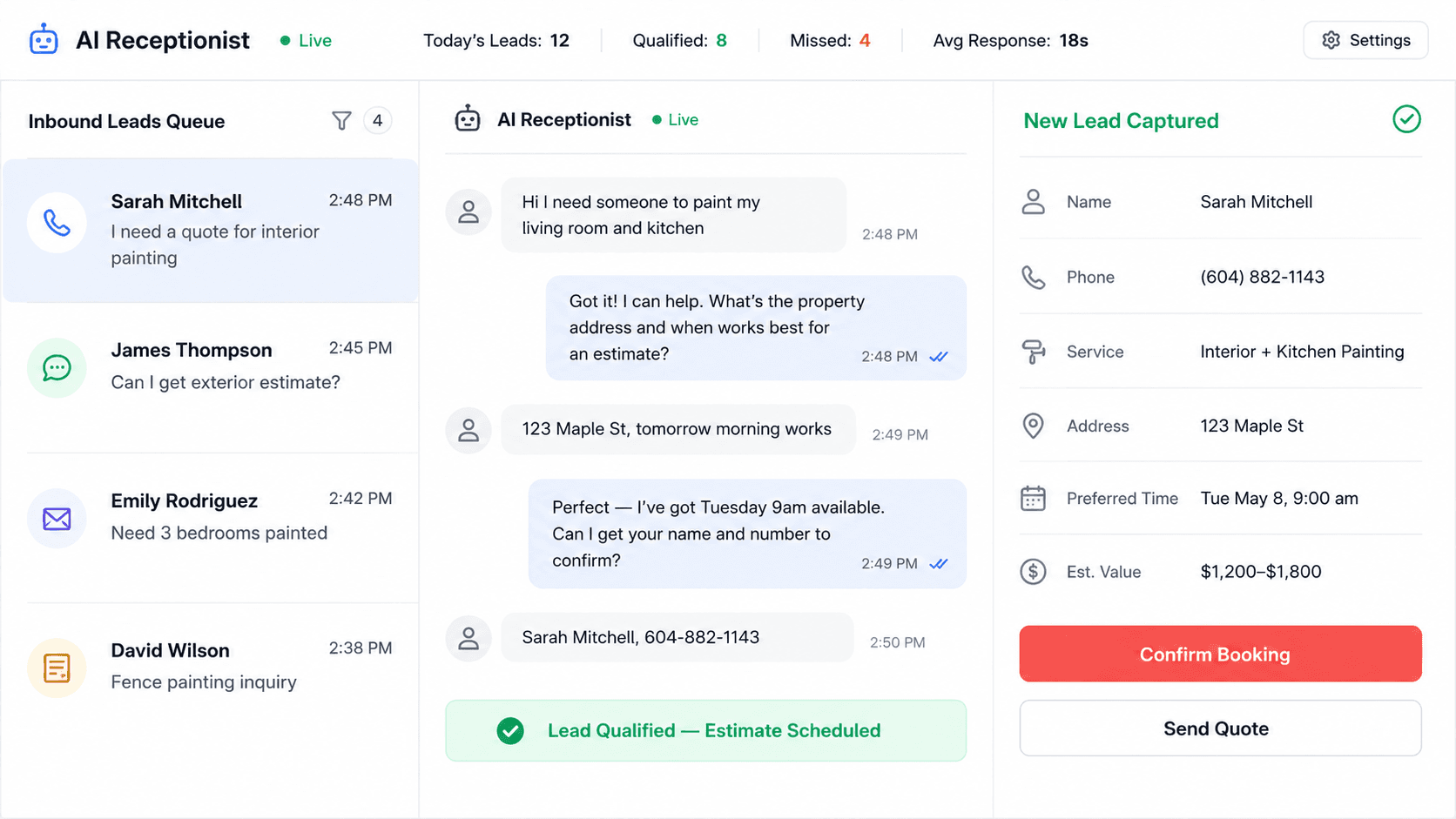 AI Receptionist for painting contractors