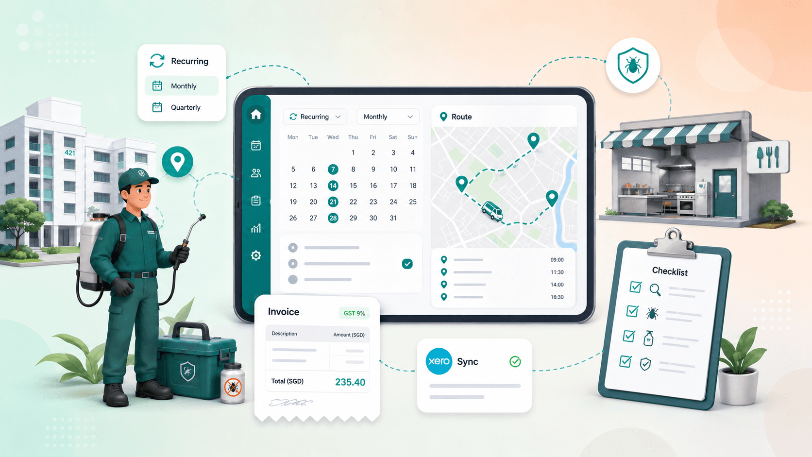 hero image of pest control software offering recurring routes