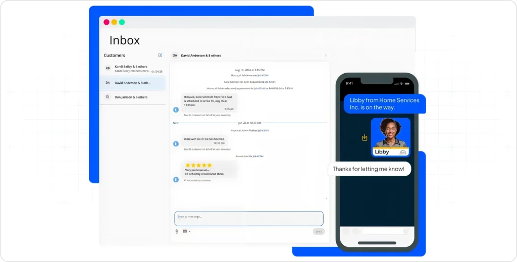 Housecall Pro online service selection popup for heating, air conditioning, and furnace services