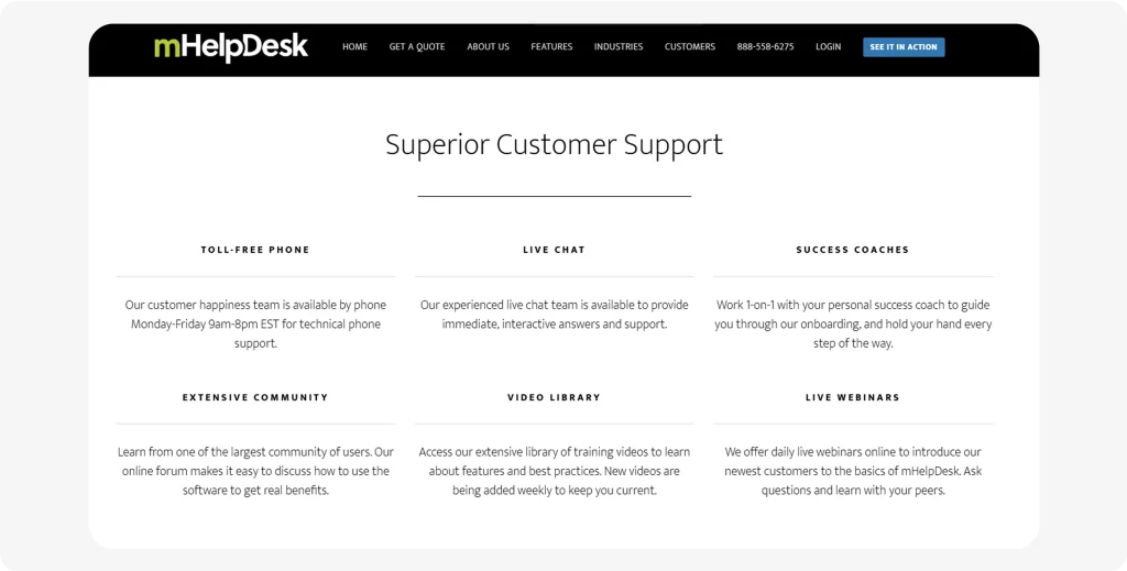 mHelpDesk is known for its great customer support