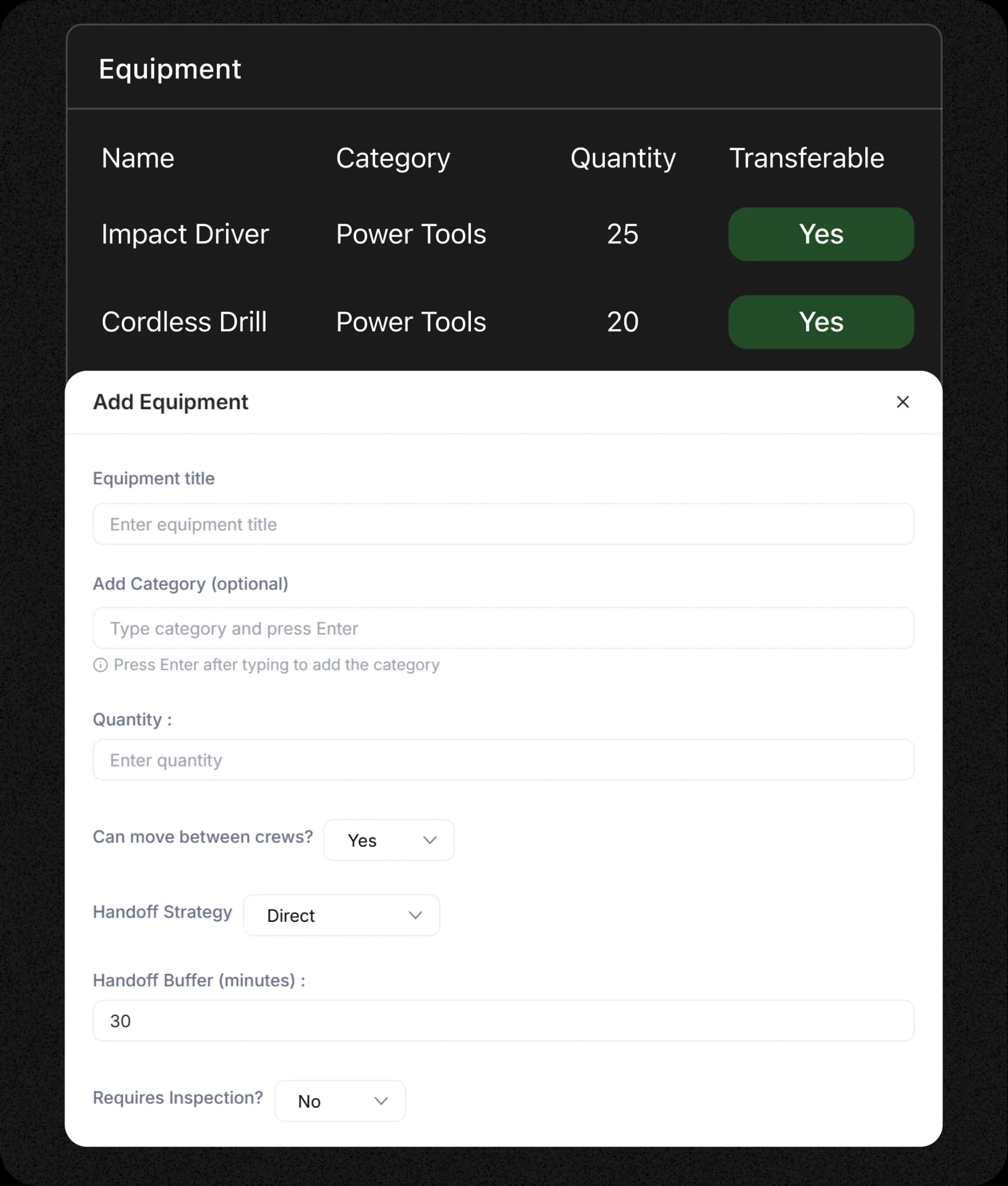 picture of FieldCamp's AI Dispatcher scheduing jobs consiering tech and tools availablity.