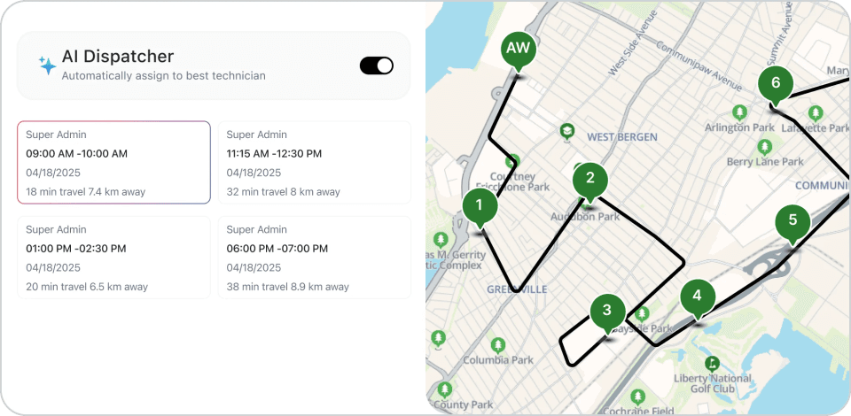 visuals of customer prefered time window considered and jobs are adjusted