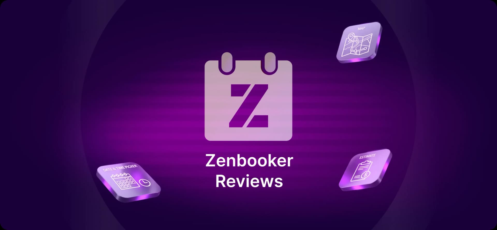 Zenbooker reviews graphic with calendar icon and purple gradient background.