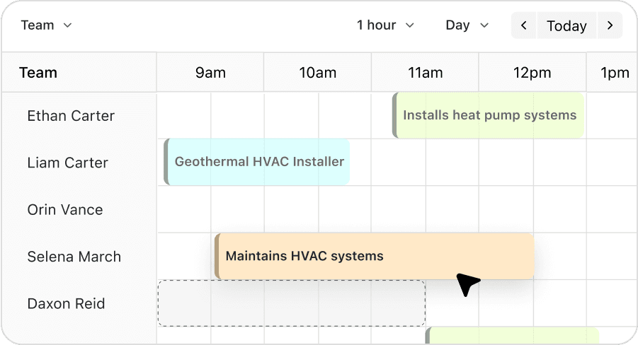 field service dispatch board with hvac jobs assigned to technicians for task management