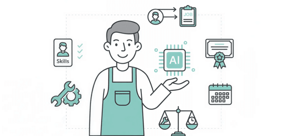 Vector image of skill and technician matching category in AI dispatching guide