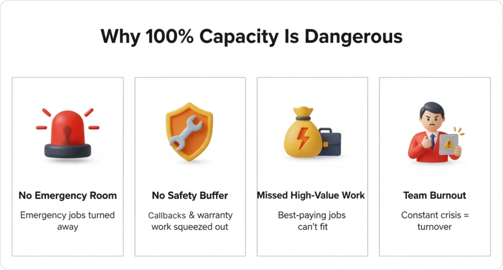 Pictorial representation why 100& capacity while scheduling jobs is not ideal