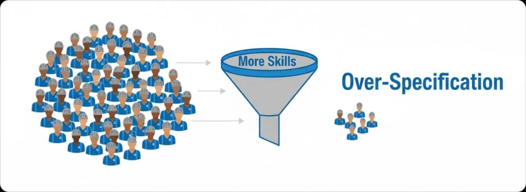 Visuals of the over specification assignment causing a problem in dispatching system