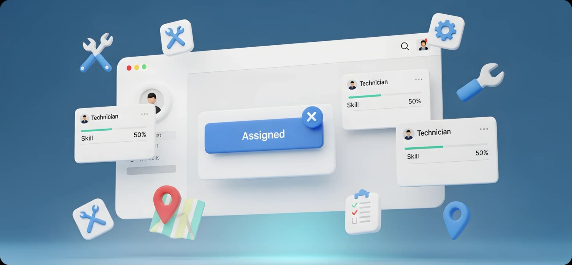 feature image of skill based technician assignment with FieldCamp's AI Dispatcher