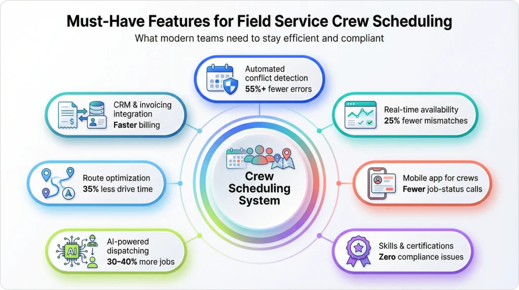 visuals of must features of field service crew scheduling