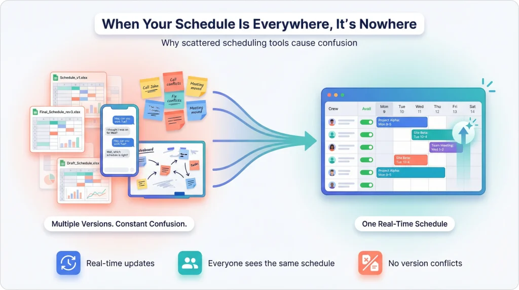 visuals of schedules living in spreadsheets
