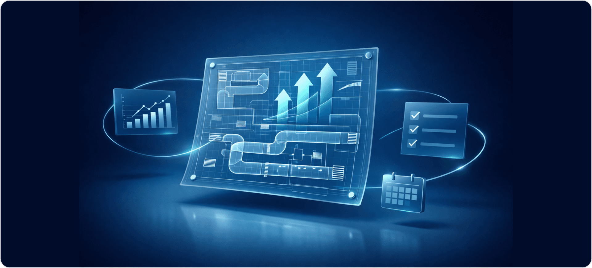 HVAC business plan concept with blueprint layout, financial planning elements, and structured growth strategy