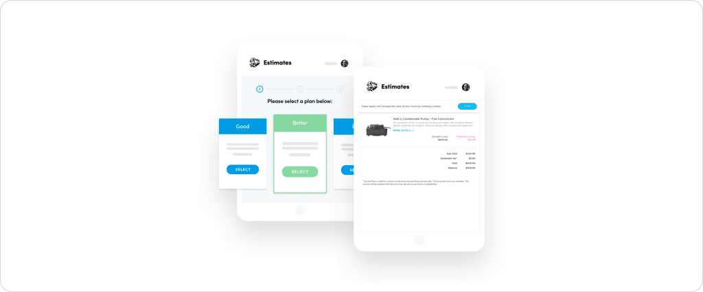 How ServiceTitan estimate presentation works with selectable pricing options and digital proposal display for HVAC and home service estimates.