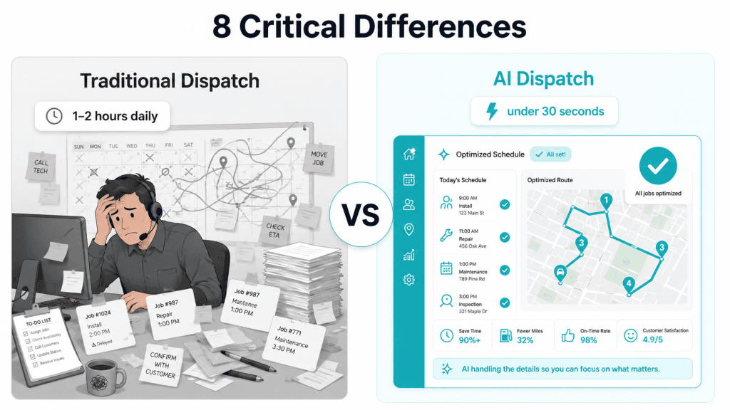 8 Critical Differences between traditional vs AI Dispatch Software