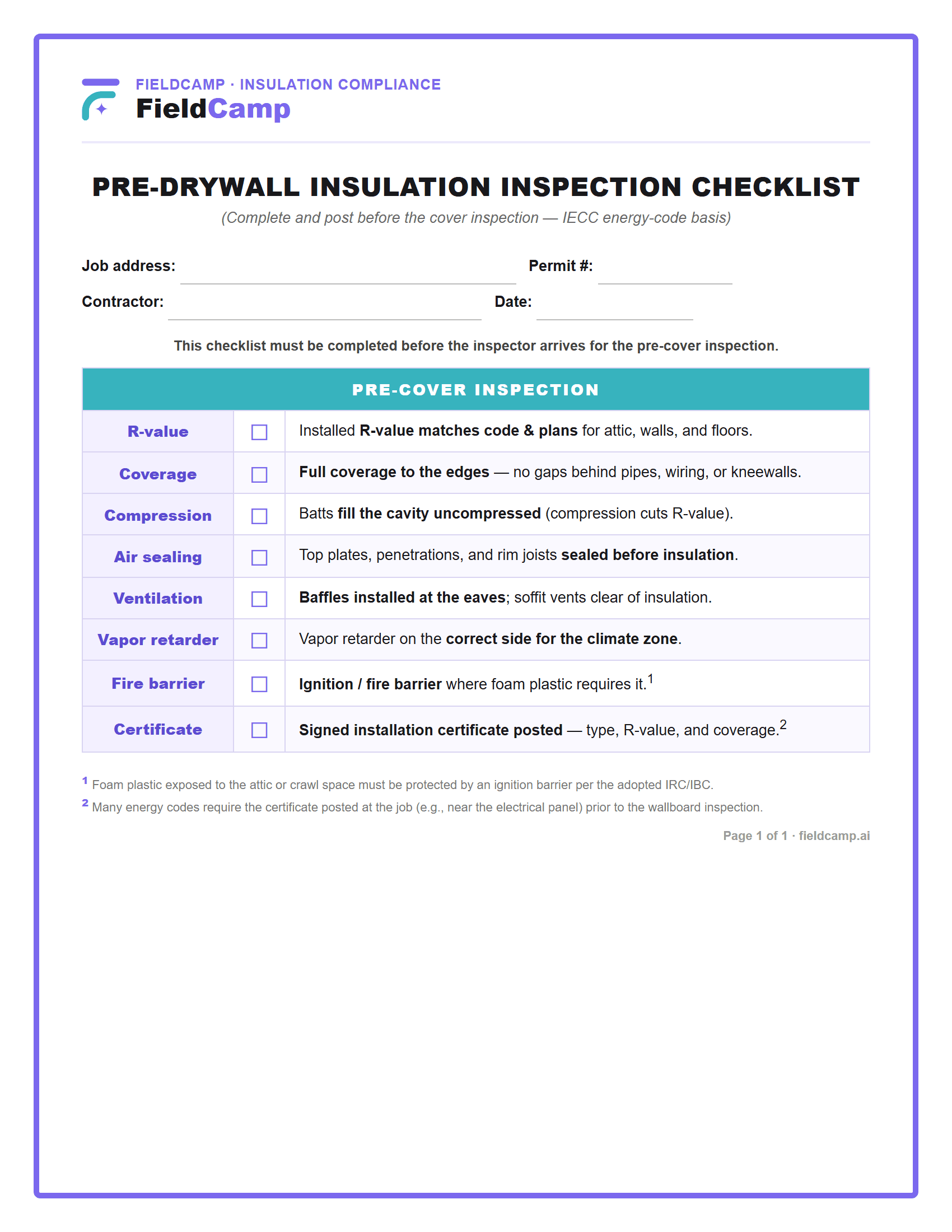 Pre Drywall Checklist.pdf Insulation Inspection Requirements: Pass the First Time | FieldCamp