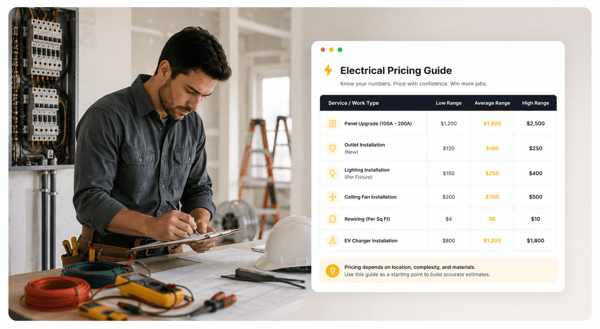Electrical Pricing Guide 2026: Labor Rates, Markup Chart & Job Costs